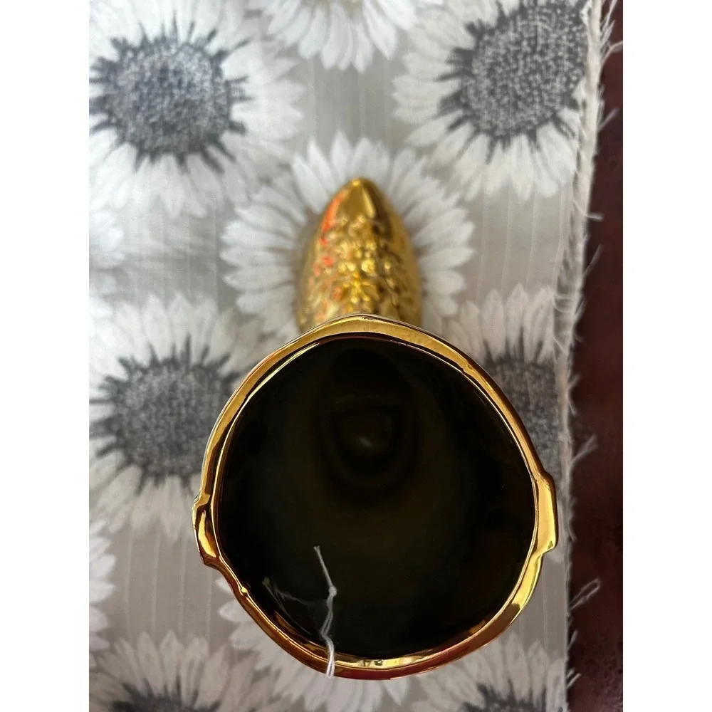 Metallic Gold Cowboy Boot Ceramic Vase Western Floral Embossed Decorative Accent